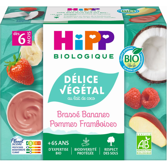 HIPP Délice Végétal Dessert végétal banane, pomme, framboise dès 6 mois bio