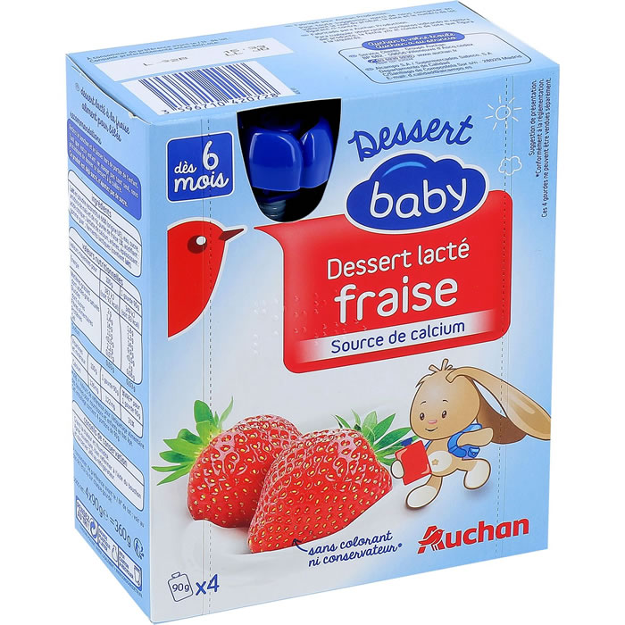 AUCHAN Baby Dessert lacté à la fraise dès 6 mois