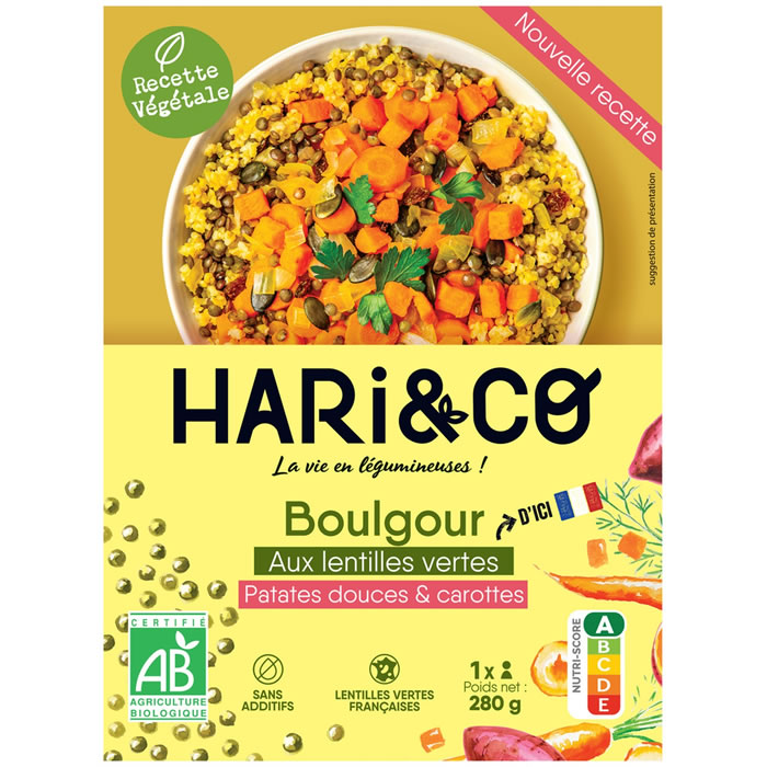 HARI & CO Boulgour de lentilles vertes, patates douces et carottes bio