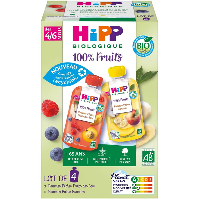 HIPP 100% Fruits Assortiment de desserts 2 variétés dès 4 mois bio