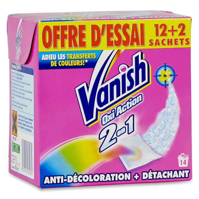 VANISH 2 en 1 Magnets Sachet Anti-transfert de couleurs + Détachant
