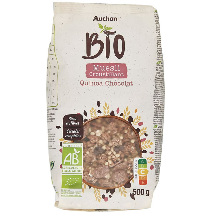 AUCHAN BIO Muesli croustillant quinoa chocolat bio
