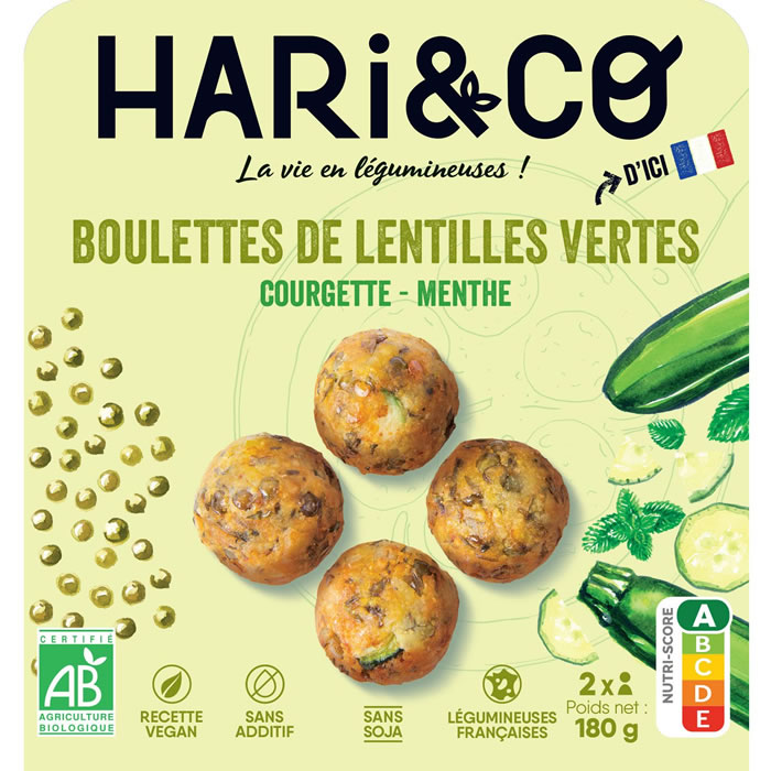 HARI & CO Boulettes de lentilles vertes, courgette et menthe bio