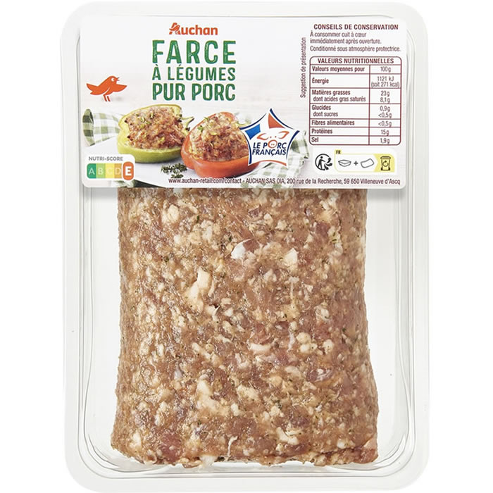 AUCHAN Farce à légumes pur porc