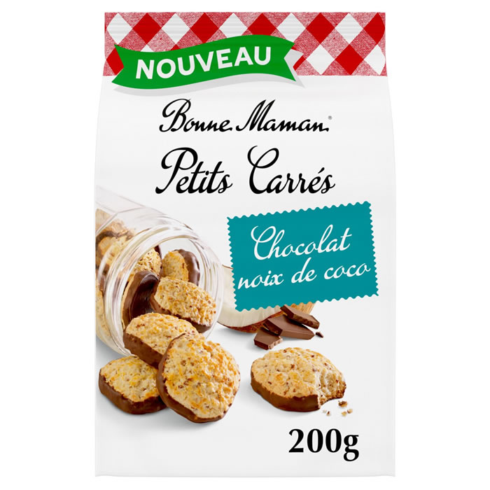 BONNE MAMAN Petits Carrés Biscuits à la noix de coco nappés au chocolat