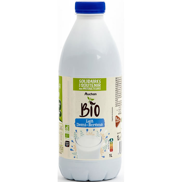 AUCHAN Lait demi-écrémé équitable 3,6% M.G UHT bio