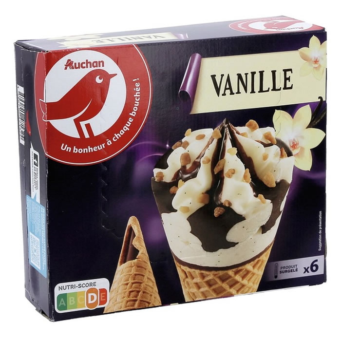 AUCHAN Cônes glacés à la vanille et chocolat