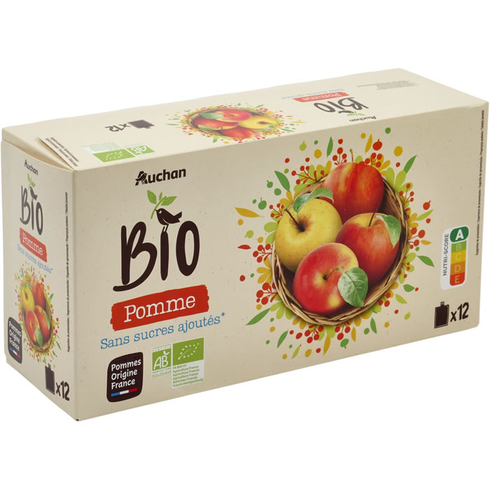 AUCHAN Dessert pomme nature sans sucres ajoutés bio