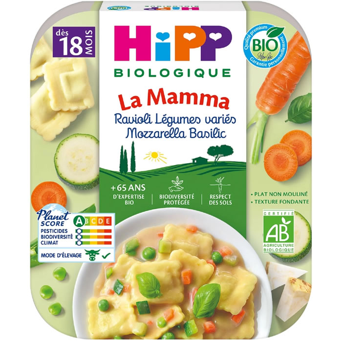 HIPP La Mamma Ravioli aux légumes et mozzarella basilic dès 18 mois bio