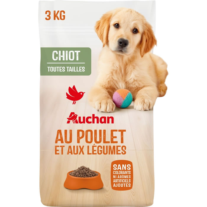 AUCHAN Croquettes au poulet et légumes pour chiot