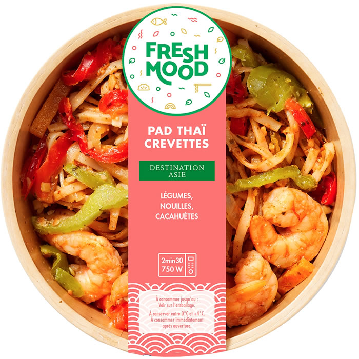 FRESHMOOD Pad thaï aux crevettes, légumes, cacahuètes et nouilles