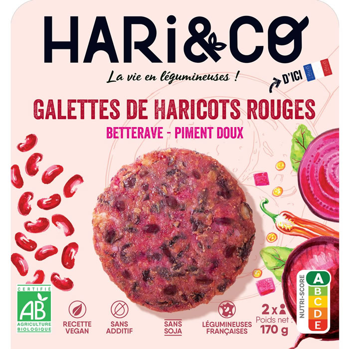 HARI & CO Galettes de haricots rouges, betterave et piment bio