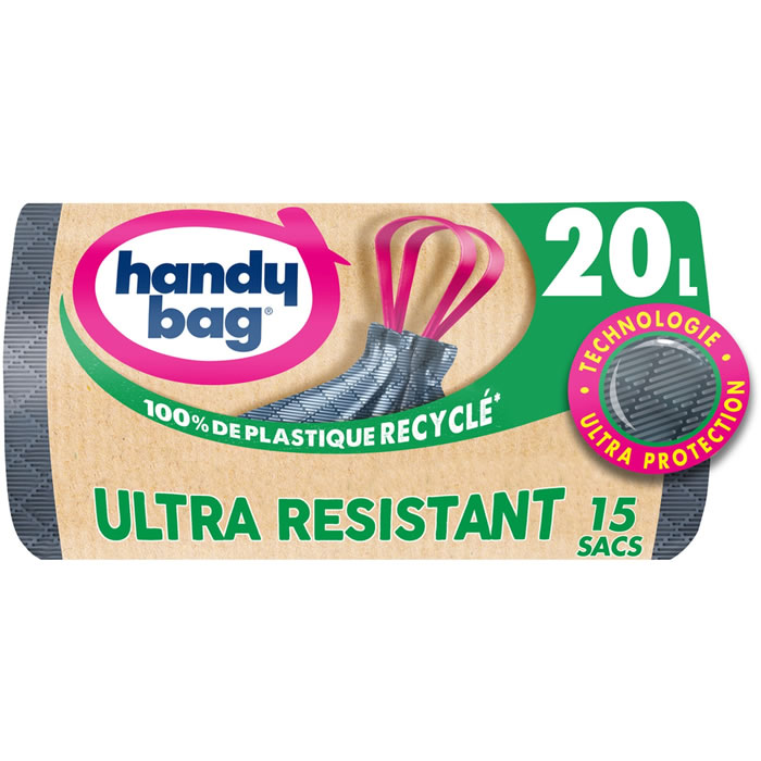 HANDY BAG Ultra Résistant Sacs poubelle à liens coulissants 20L