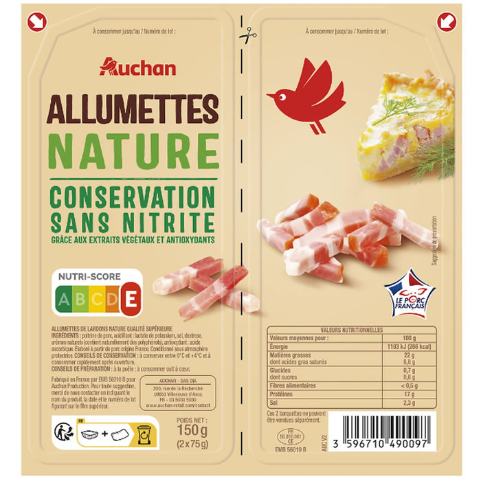 AUCHAN Allumettes nature sans nitrite