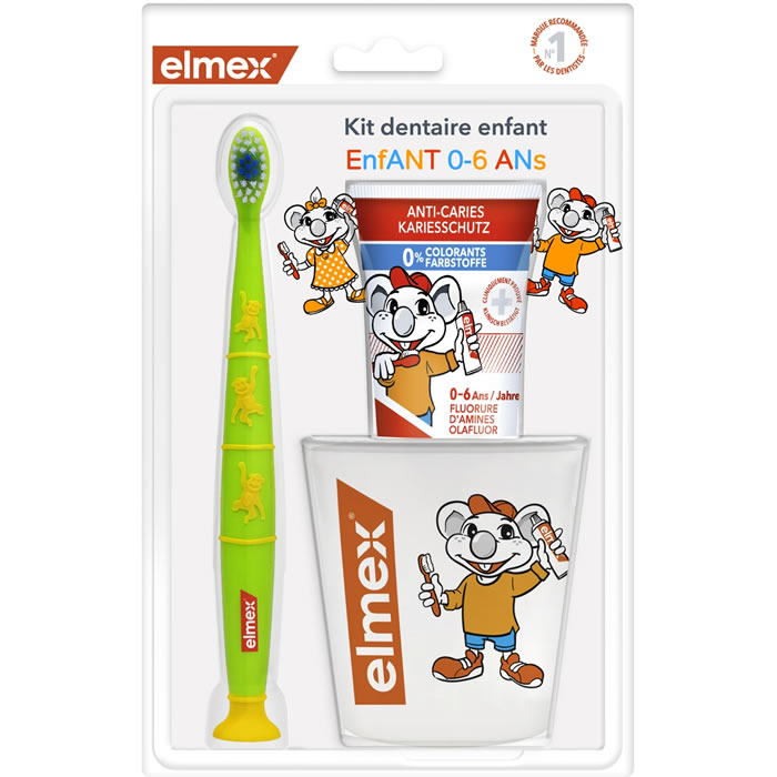ELMEX Kit Brosse à dents enfant, dentifrice et gobelet