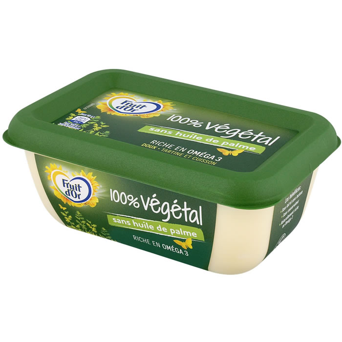 FRUIT D'OR 100% Végétal Margarine doux pour tartine et cuisson sans huile de palme