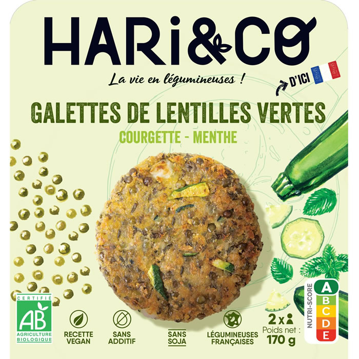 HARI & CO Galettes de lentilles vertes, courgette et menthe bio