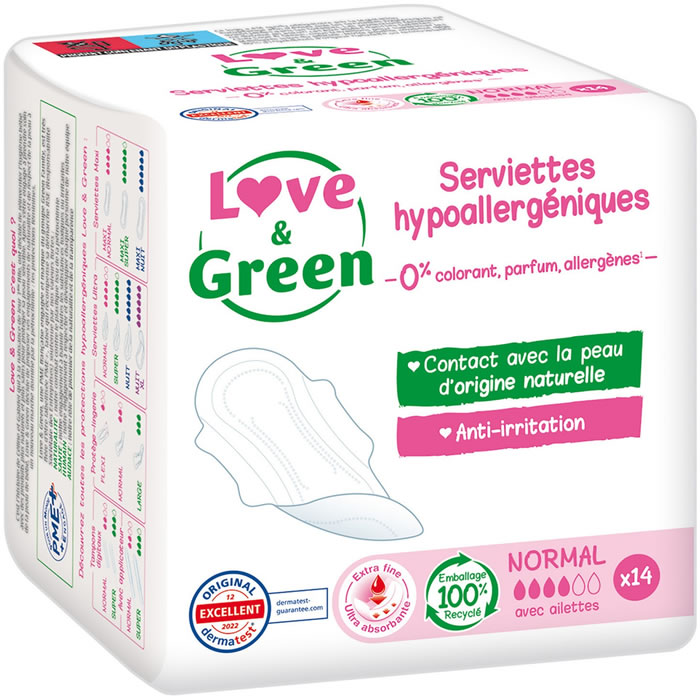 LOVE & GREEN Serviettes hygiéniques hypoallergéniques normal