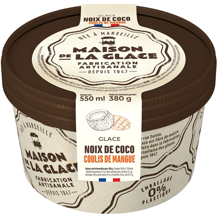 MAISON DE LA GLACE Crème glacée à la noix de coco et coulis mangue