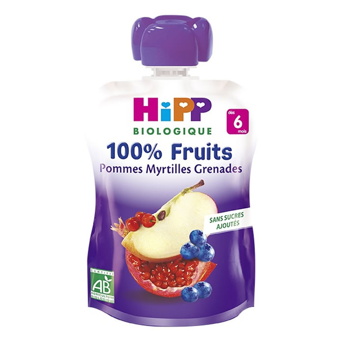 HIPP 100% Fruits Dessert pomme, myrtille et grenade bio dès 6 mois