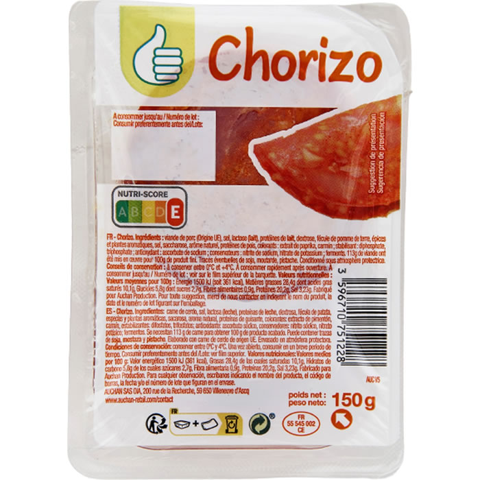 AUCHAN Essentiel Chorizo doux en tranche
