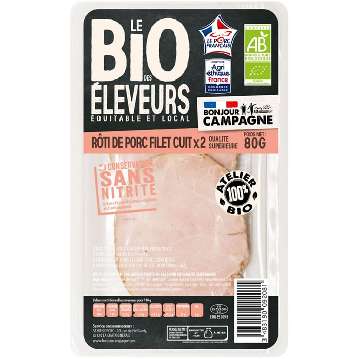 LE BIO DES ELEVEURS Rôti de porc filet cuit bio
