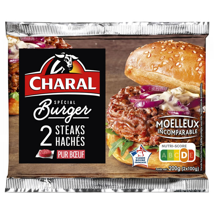 CHARAL Steaks hachés pur bœuf spécial burger 20% M.G