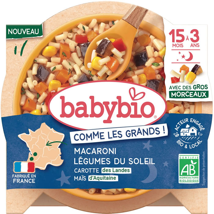BABYBIO Macaroni au légumes du soleil, carotte, maïs dès 15 mois bio