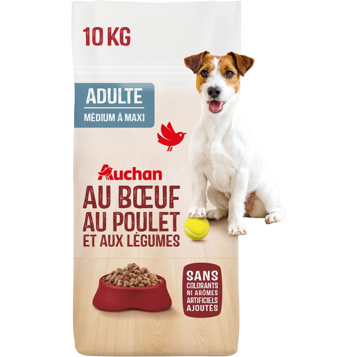 AUCHAN Croquettes au boeuf, poulet et légumes pour chien adulte
