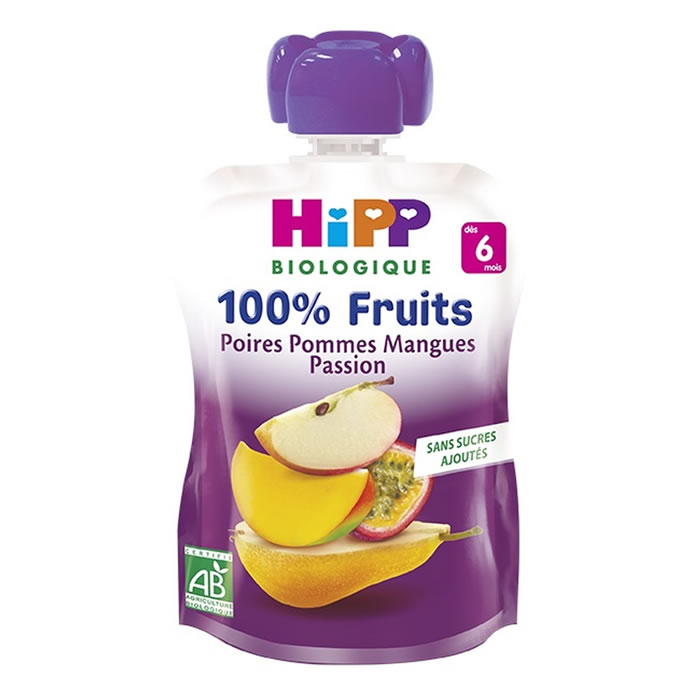 HIPP 100% Fruits Dessert poire, pomme, mangue et passion bio dès 6 mois