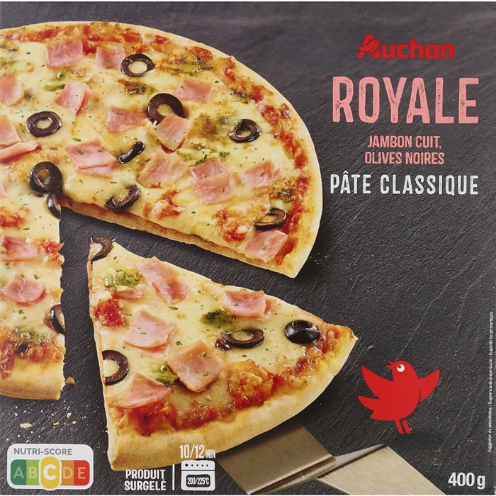 AUCHAN Pizza royale jambon, fromage et olives noires