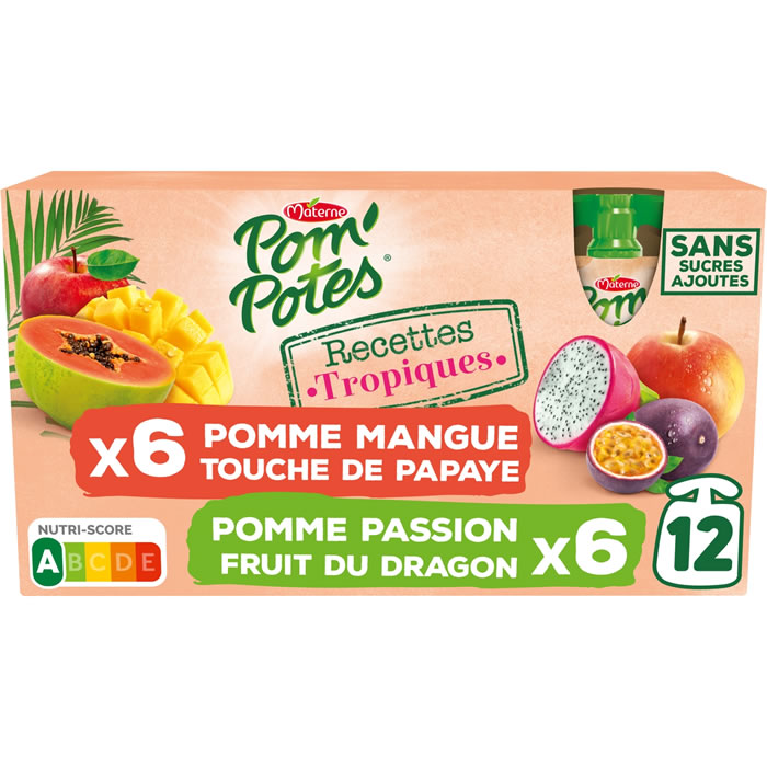 POM'POTES Recette Tropiques Dessert pomme, mangue, papaye, passion et fruit du dragon