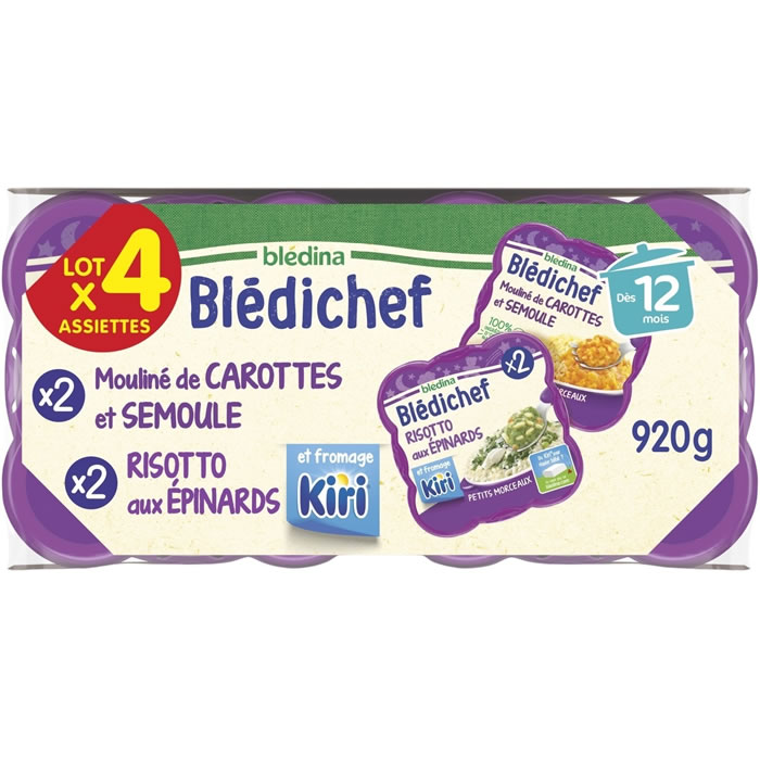 BLEDINA Blédichef Mouliné de carotte semoule et risotto aux épinard et Kiri