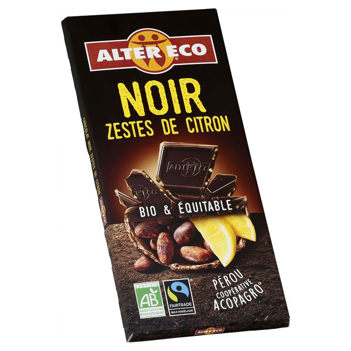 ALTER ECO Tablette de chocolat noir aux zestes de citron jaune bio