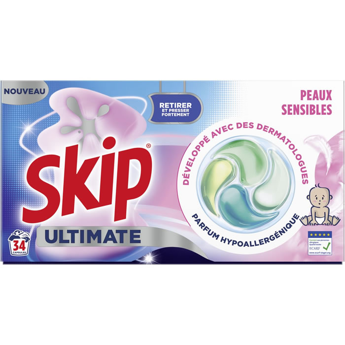 SKIP Ultimate Lessive capsules 4 en 1 pour peaux sensibles