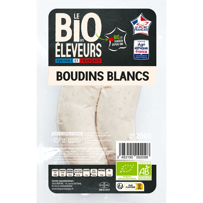 LE BIO DES ELEVEURS Boudins blancs nature au lait bio