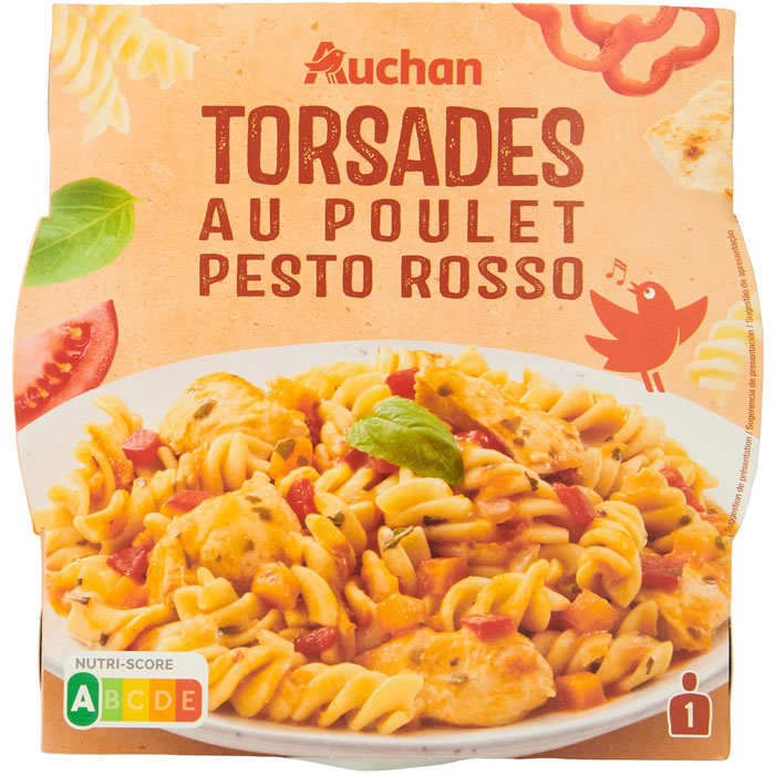 AUCHAN Torsades au poulet sauce pesto rosso micro-ondes
