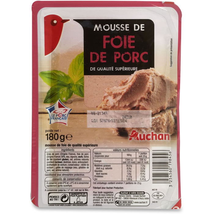 AUCHAN Mousse de foie de porc