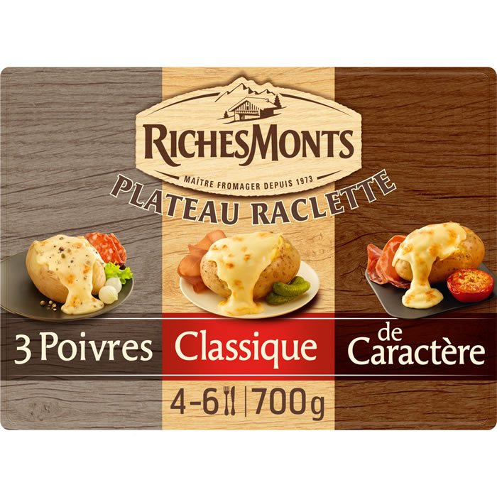 RICHES MONTS Plateau Fromage à raclette 3 poivres, nature et de caractère
