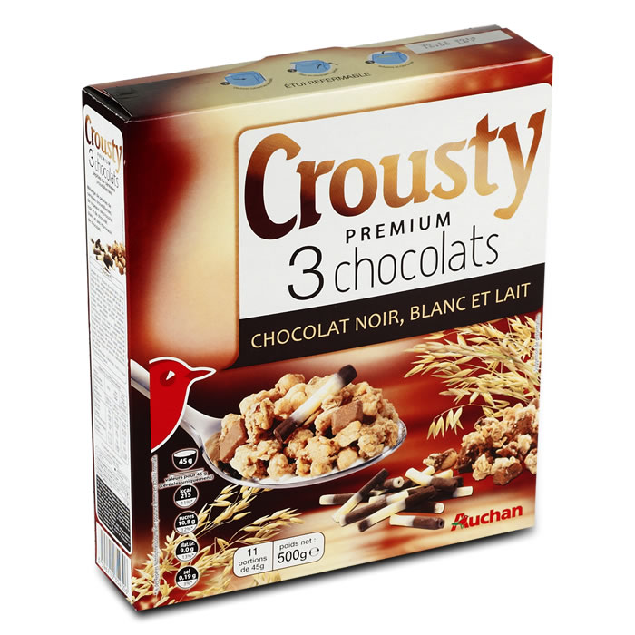 AUCHAN Crousty Premium Céréales 3 chocolats