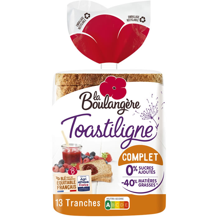 LA BOULANGERE Toastiligne Pain de mie à la farine complète sans sucre ajouté