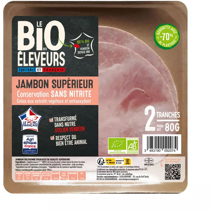 LE BIO DES ELEVEURS Jambon supérieur sans nitrite bio