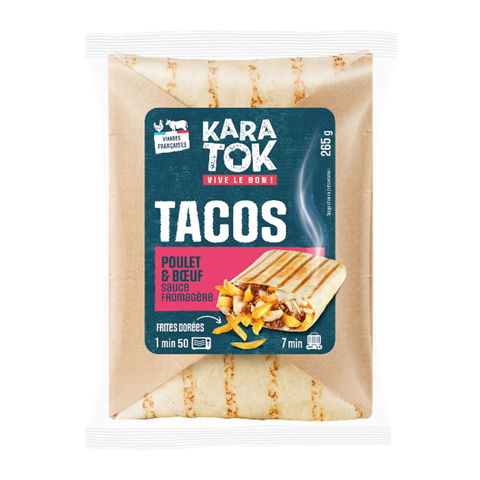 KARATOK Tacos au poulet, bœuf, frite et sauce fromagère
