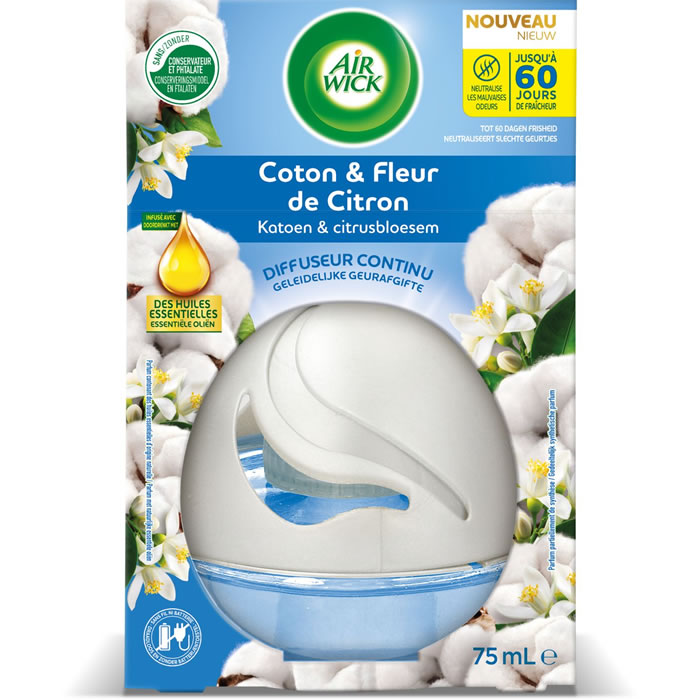 AIR WICK Diffuseur continu désodorisant coton et fleur de citron