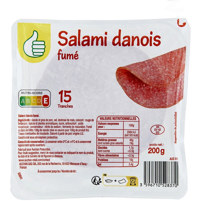 AUCHAN Essentiel Salami danois fumé en tranche