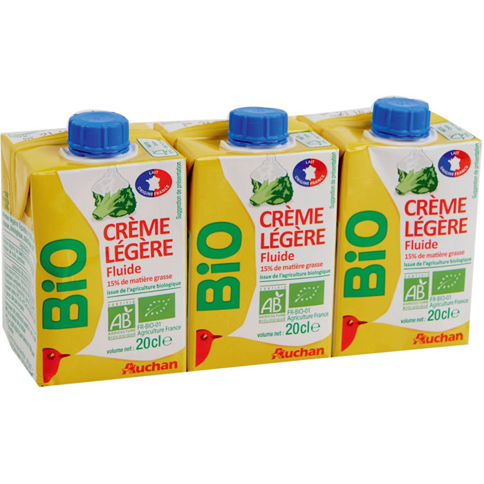 AUCHAN Crème fluide légère bio 15% M.G UHT