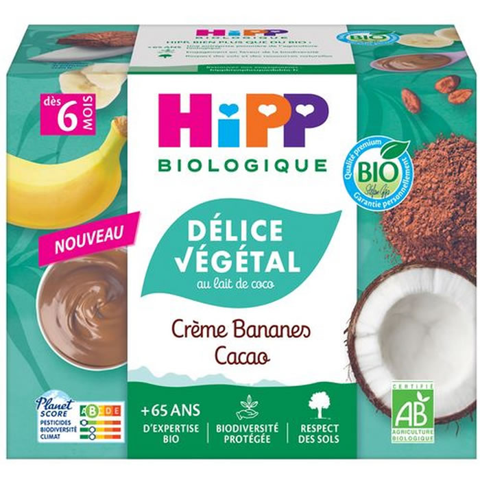 HIPP Délice Végétal Dessert végétal lacté à la banane et cacao dès 6 mois bio