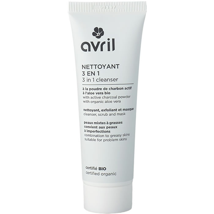 AVRIL Nettoyant visage 3en1 à la poudre de charbon actif bio