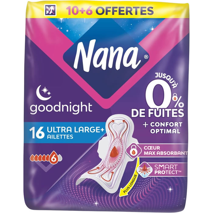 NANA Good Night Serviettes hygiéniques avec ailettes ultra large