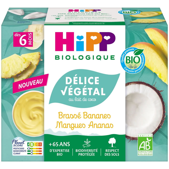 HIPP Délice Végétal Dessert végé brassé banane, mangue, ananas dès 6 mois bio